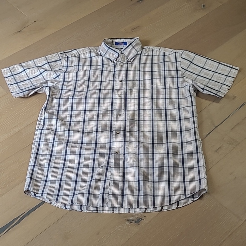 EUC Pendleton Shirt Men's sz Medium Blue/Tan Plaid Button Down Short Sleeve